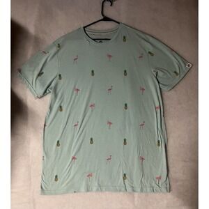 Free Planet Men's Size XL Teal Shirt Flamingos Pineapples
